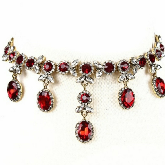 NWT - Red Austrian Crystal & Goldtone Sicilian Choker - Amrita Singh